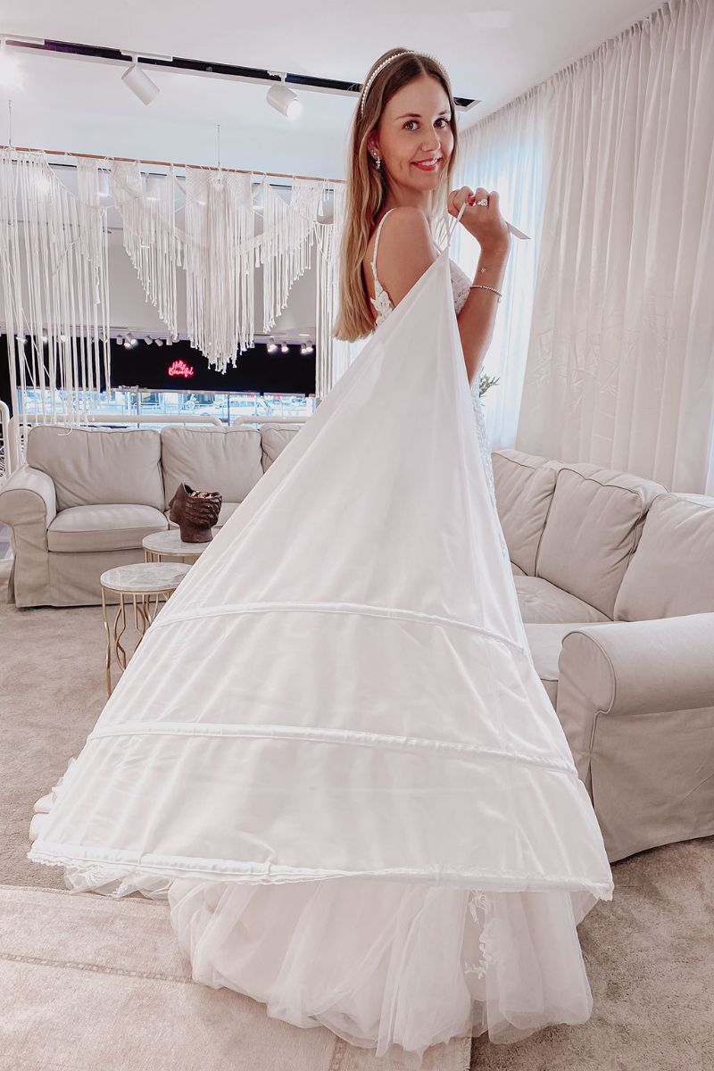 BEAUTELICATE Petticoat Unterröcke Reifrock Damen für Trompete Meerjungfrauen Kleid 2 Reifen mit Rüschen Ebenen Bodenlangen Hochzeit Brautkleid Weiß 